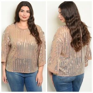 🆕Plus size Beautiful Mocha sequin mesh top